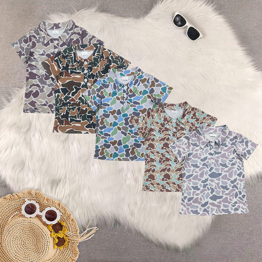 RTS NO MOQ baby boys clothes camouflage short-sleeved tops