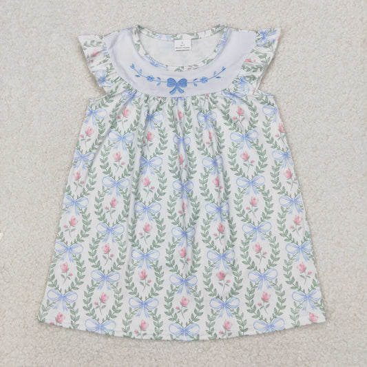 RTS NO MOQ ETA 5/7days Arrived GSD1779 Embroidered bow pattern flower leaf flying sleeve dress