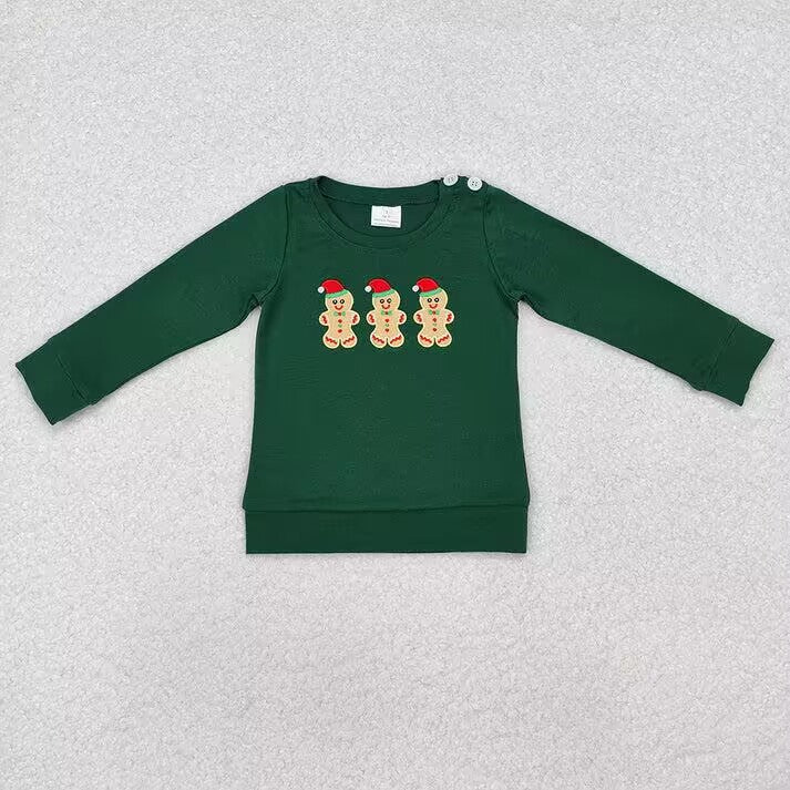 RTS NO MOQ  Christmas Cookie Bear Long Sleeve Top: Red & Green