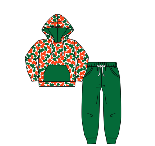 Custom moq 5 mix size milk silk summer teams baby boy clothes camouflage green hooded long sleeve pants sets-25.8.6