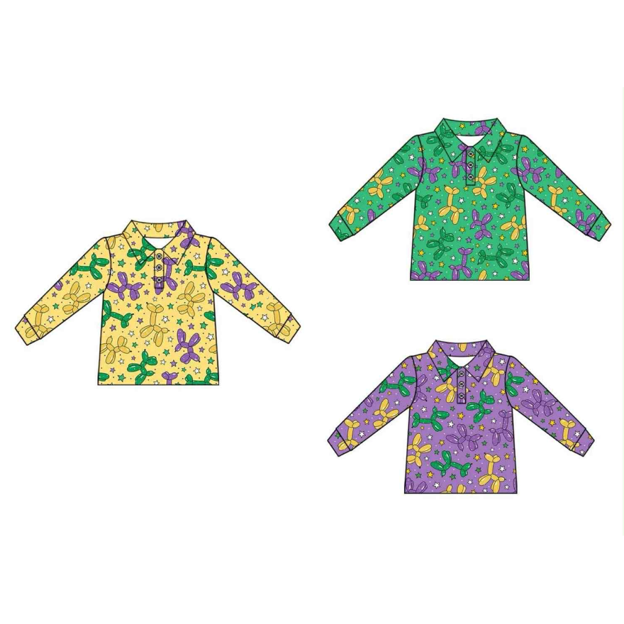 Custom moq 5 each style eta 6-7weeks baby girl clothes mardi gras bow long sleeve tops 3-25.8.12