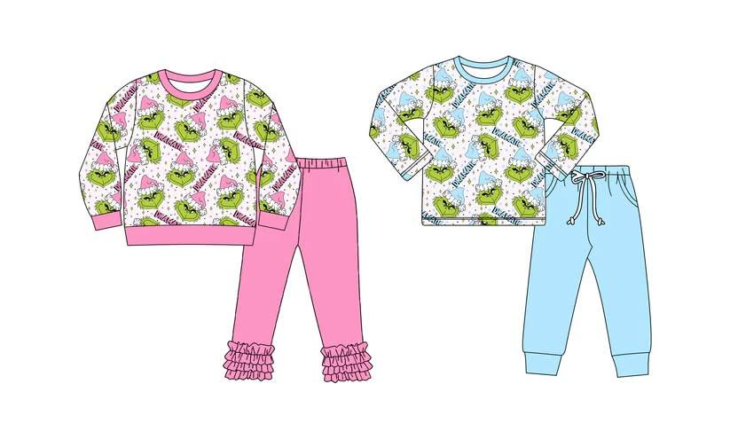 Custom moq 5 each style eta 6-7weeks baby girl clothes Christmas long sleeve pants sets 1 and sets 2-25.8.9