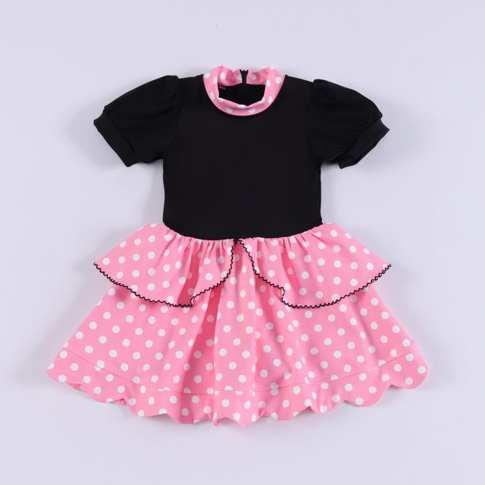 Custom moq 8 each style eta 6-7weeks baby girl clothes black pink short sleeve dress-25.9.16