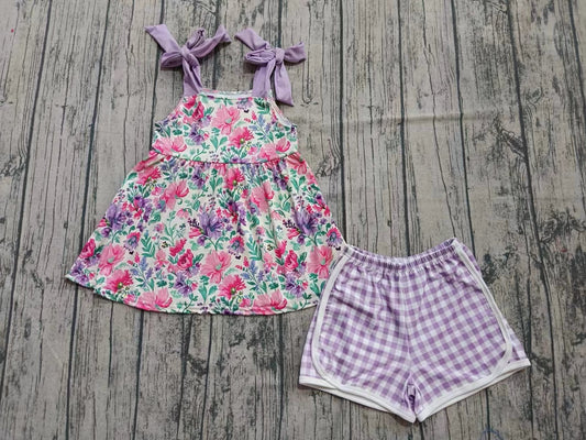 Custom moq 3 eta 6-7weeks baby girls clothes floral suspender shorts sets-25.7.16