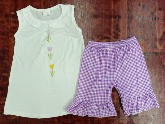 Custom moq 3 eta 6-7weeks baby girls clothes floral white sleeveless shorts sets