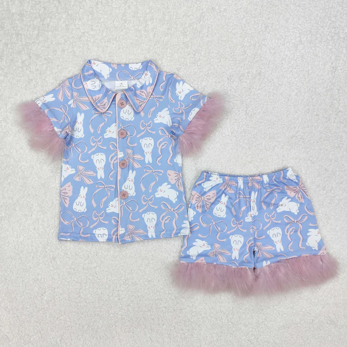 RTS NO MOQ Sibling baby Girls Clothes easter short sleeve shorts pajamas Sets