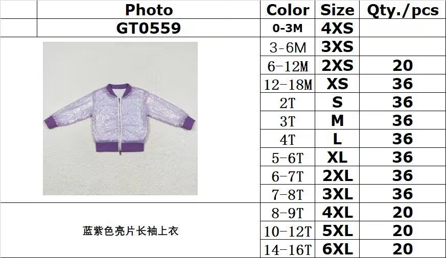 rts no moq GT0559 Blue and Purple Sequin Long Sleeve Top