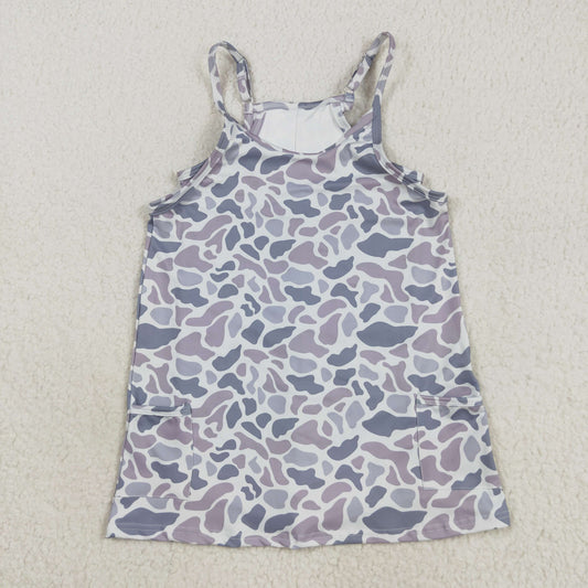 RTS NO MOQ（In Stock) GSD2723 Gray-blue camouflage pocket yoga dress
