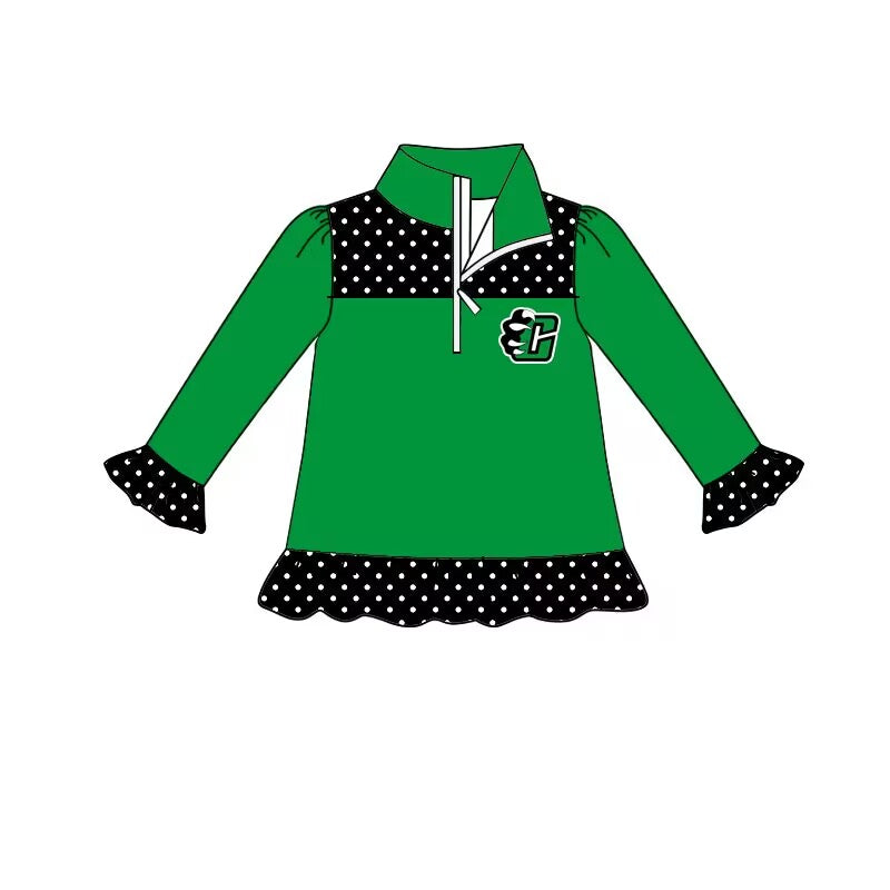 custom moq 3 eta 6-8weeks team baby girls clothes green long sleeves top