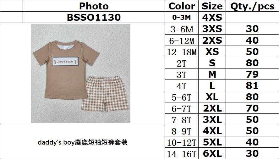 RTS NO MOQ（In Stock) BSSO1130 Daddy's boy elk short-sleeved shorts set