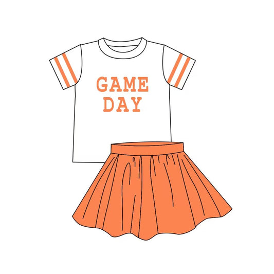 custom moq 5 tat about 4-6 weeks baby girls clothes GAME DAY light orange short sleeve skirts summer outfits