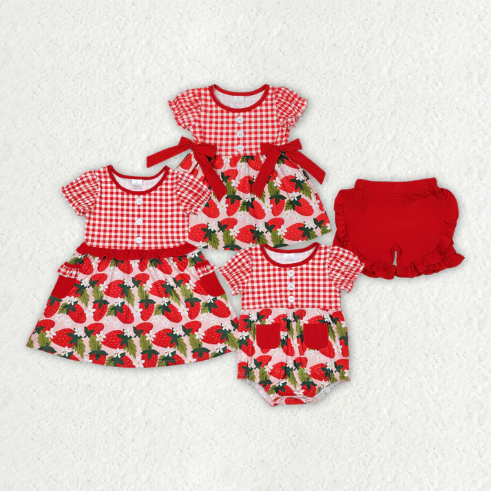 RTS NO MOQ Girls clothes strawberry short sleeve Clothes Sets dress romper
