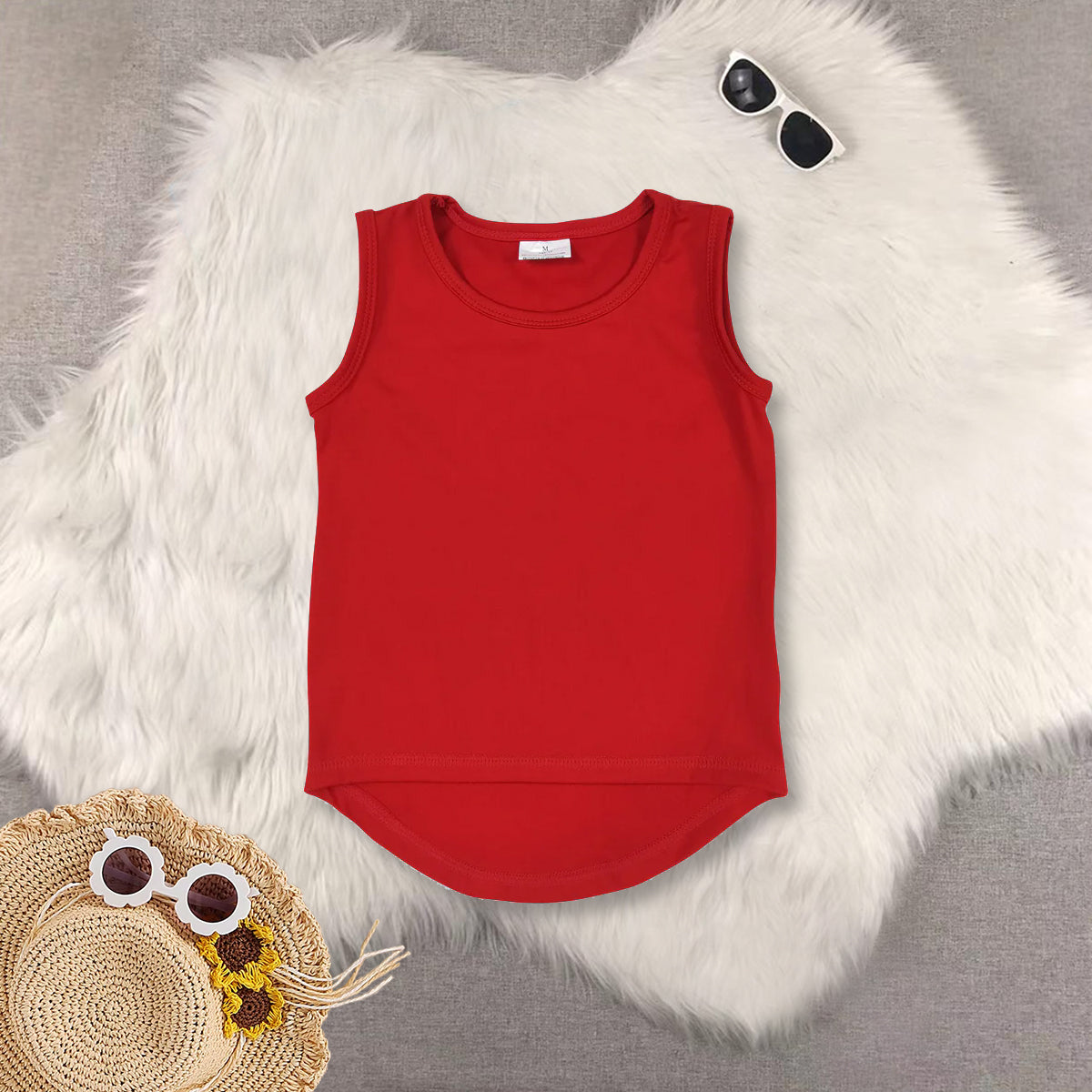 RTS NO MOQ Sibling baby girls clothes yoga Pure red sleeveless short sets and Top and shorts