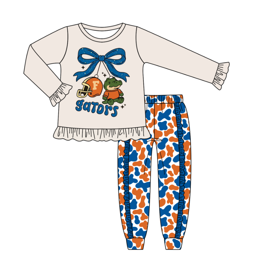 Custom moq 5 mix size milk silk summer team baby boy clothes camouflage bow long sleeve pants sets-25.8.8