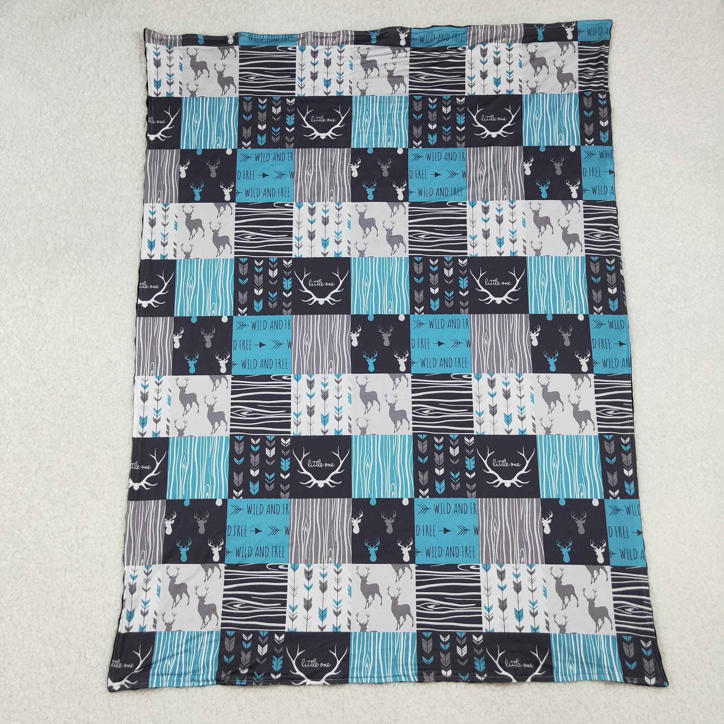 RTS NO MOQ（In Stock) BL0074 Wild free arrowhead elk blue grey plaid baby blanket