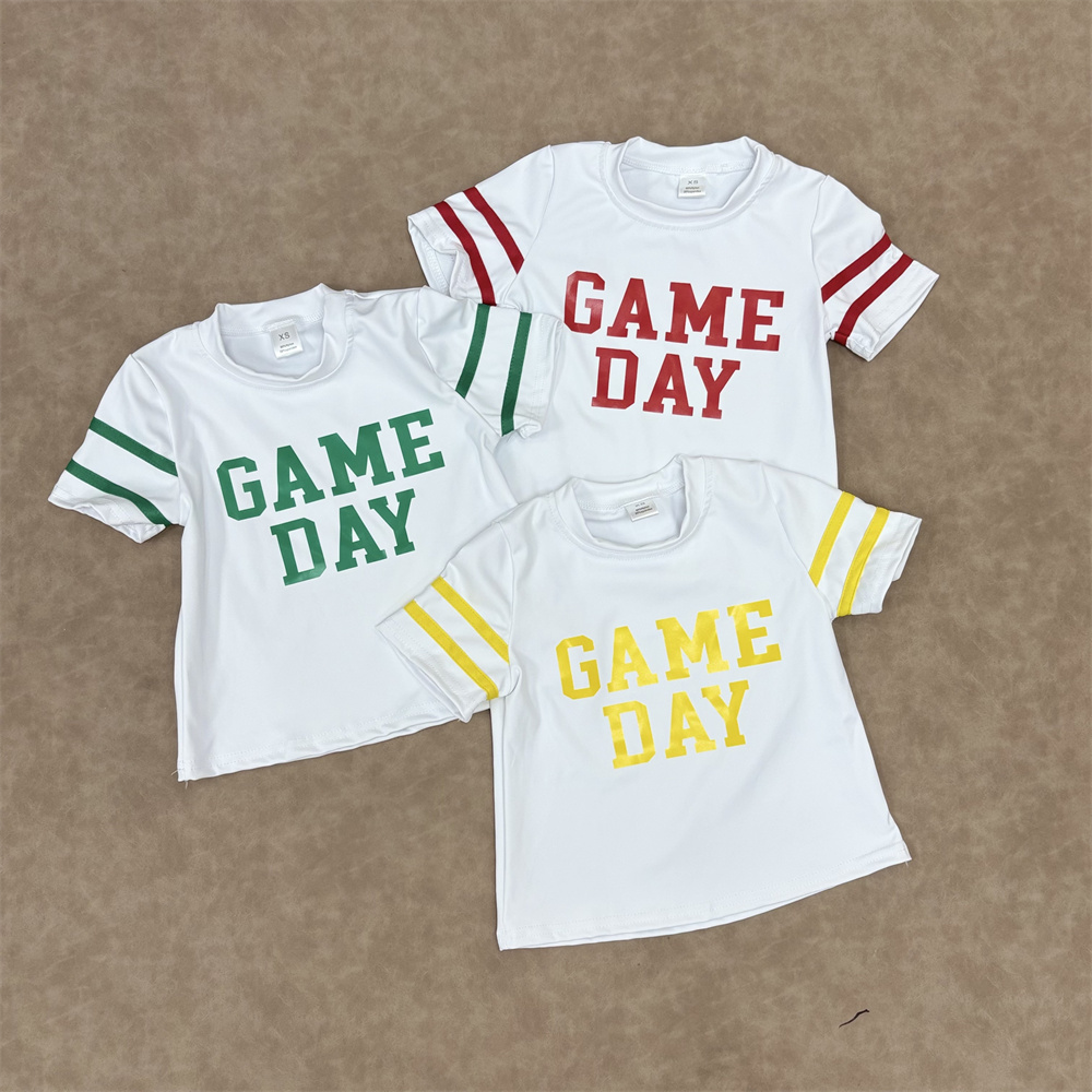 RTS NO MOQ Sibling baby girl clothes GAME team yoga short sleeve tops