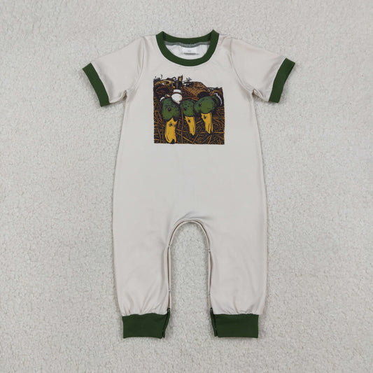 RTS NO MOQ（In Stock) Light-colored short-sleeved jumpsuit with duck hunting design