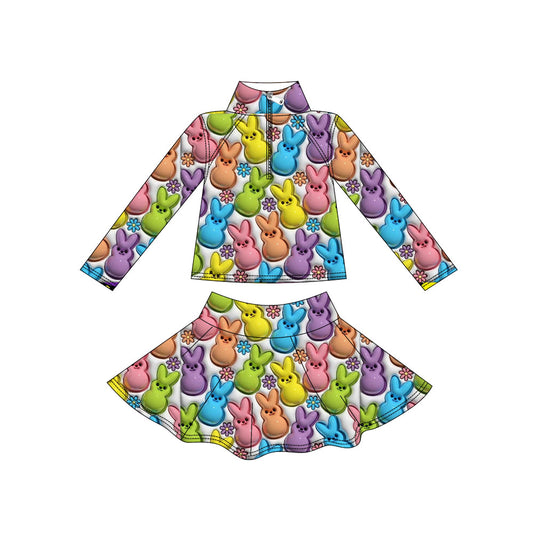 Custom moq 5 mix size milk silk summer baby girls clothes bunny long sleeve skirts sets-25.11.7