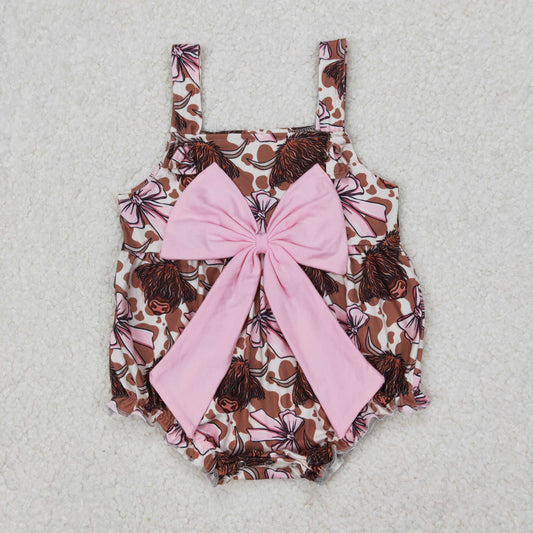 RTS NO MOQ ETA 5/7days arrived SR2697 Alpine bull head pink bow cow pattern sleeveless vest jumpsuit