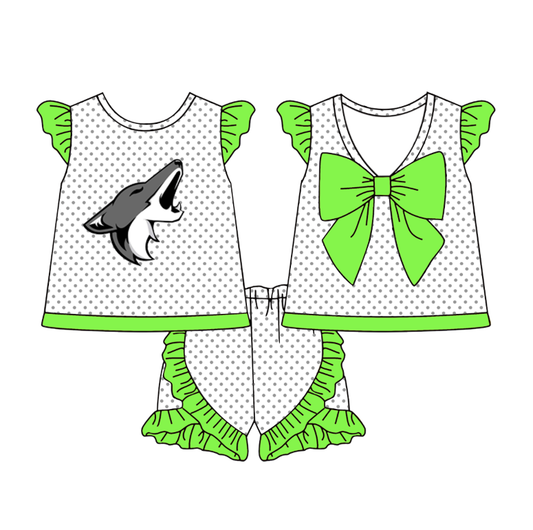 Custom moq 5 mix size milk silk eta 6-8weeks summer teams baby girls clothes team green short sleeve shorts sets-25.7.23