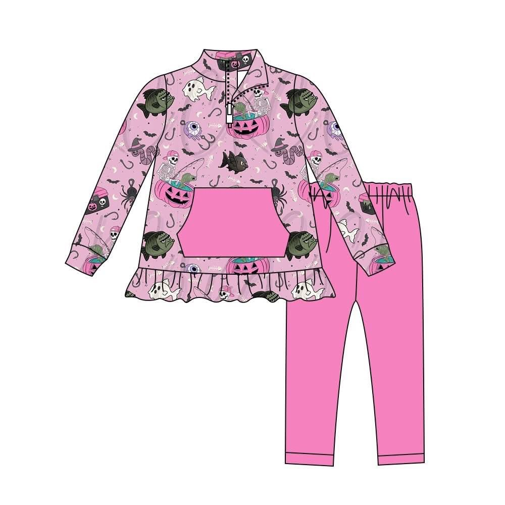 Custom moq 5 mix size milk silk summer baby girl clothes halloween long sleeve pants sets-25.8.7