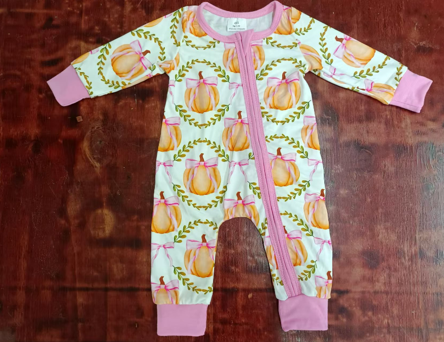 Custom moq 3 eta 6-7weeks Butterfly Pumpkin Leaf Pattern-Pink Long Zipper Climbing Suit