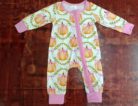 Custom moq 3 eta 6-7weeks Butterfly Pumpkin Leaf Pattern-Pink Long Zipper Climbing Suit