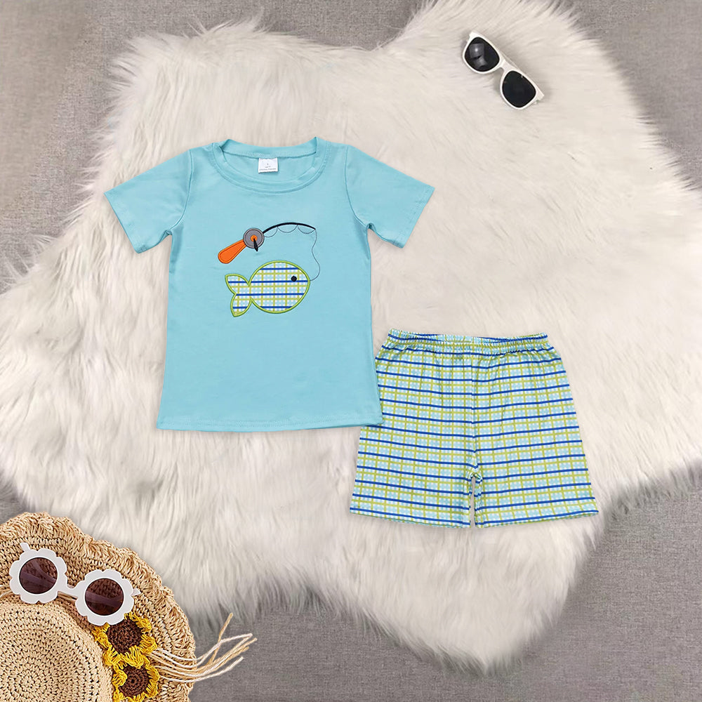 Baby Boys Blue Stripes Sibling Embroidery Summer Clothes Sets