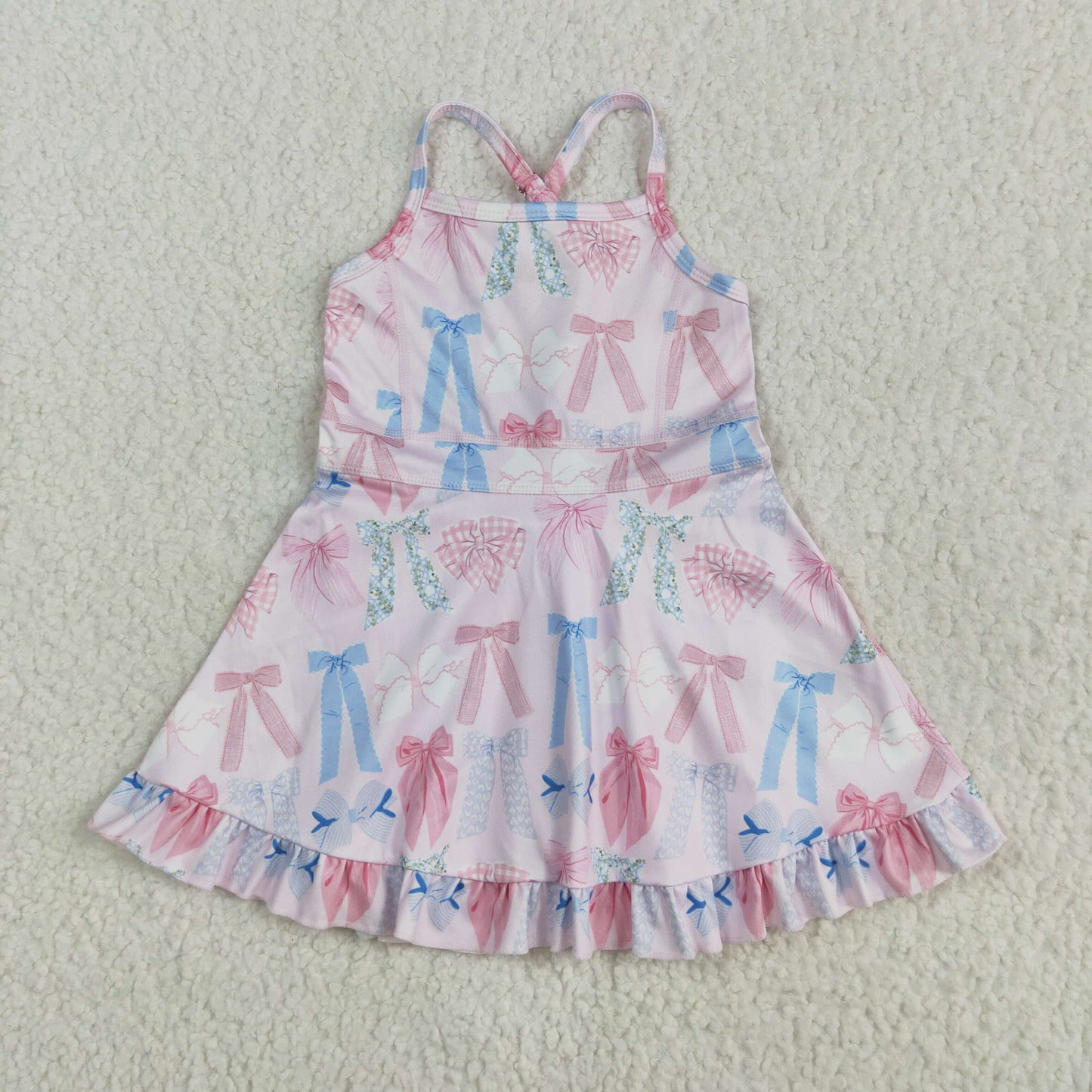 RTS NO MOQ GSD2295 Pink yoga sleeveless dress with colorful bow pattern