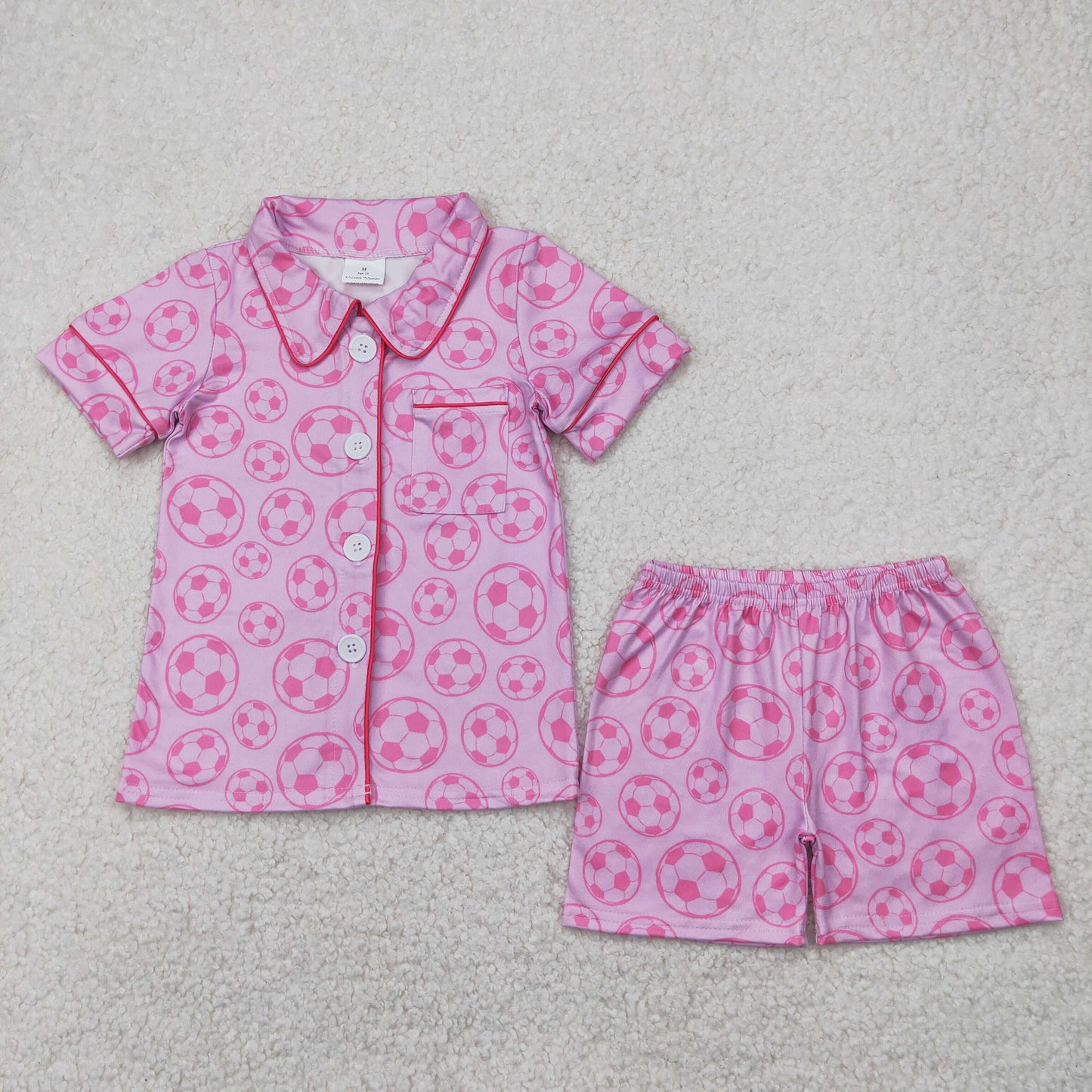 RTS NO MOQ GSSO1957 Soccer pink short-sleeved shorts pajama set