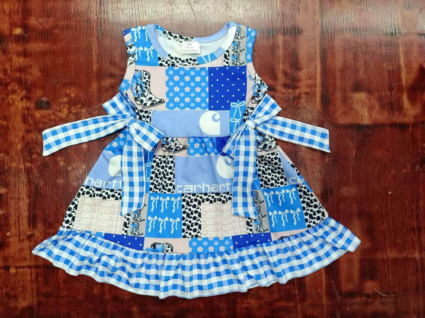 Custom moq 3 eta 6-7weeks baby girl clothes bow blue sleeveless dress-25.5.9
