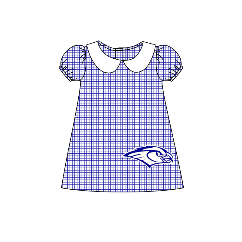 Deadline October 4  custom no moq eta 6-8weeks Blue Eagle Head Printed Baby Collar Puff Short Sleeve Dress