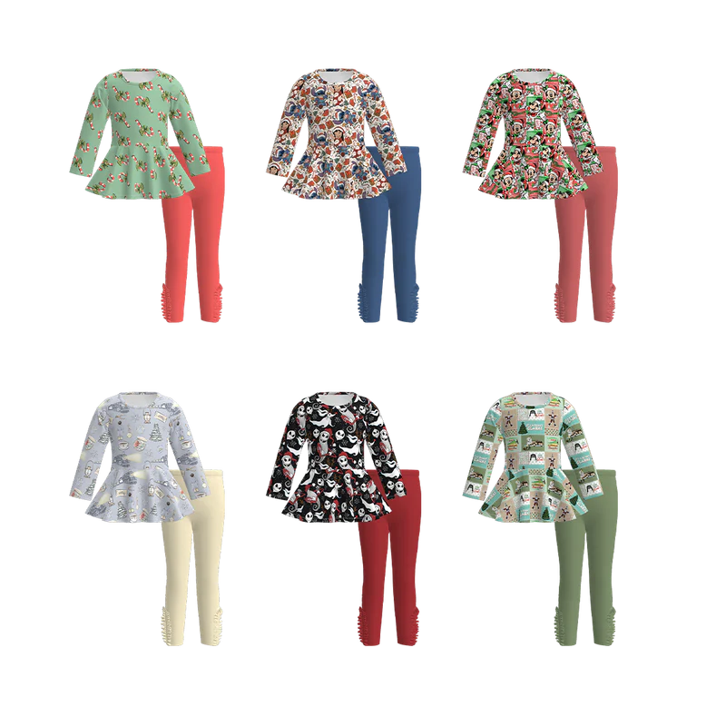 Custom moq 5 each style eta 6-7weeks baby girl clothes long sleeve pants sets 1 and sets 6-25.7.19