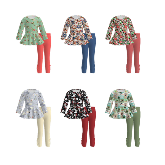 Custom moq 5 each style eta 6-7weeks baby girl clothes long sleeve pants sets 1 and sets 6-25.7.19