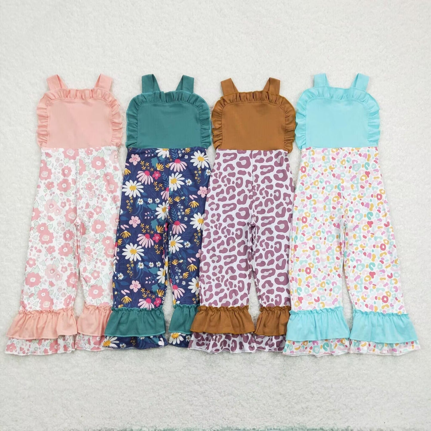 RTS NO MOQ SR0964 SR0965 SR0963 SR0966  Pleated Lace Floral & Leopard Print Overalls