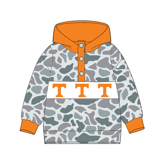 Custom moq 8 mix size milk silk summer team baby boy clothes camouflage orange hooded long sleeve top-25.9.30