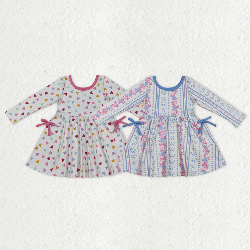 RTS NO MOQ Sibling baby girl clothes valentine love long-sleeved dresses
