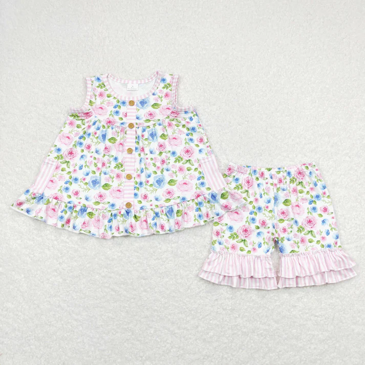 Sibling Baby Girls clothes Flowers Summer Sibling Sister Clothes Sets