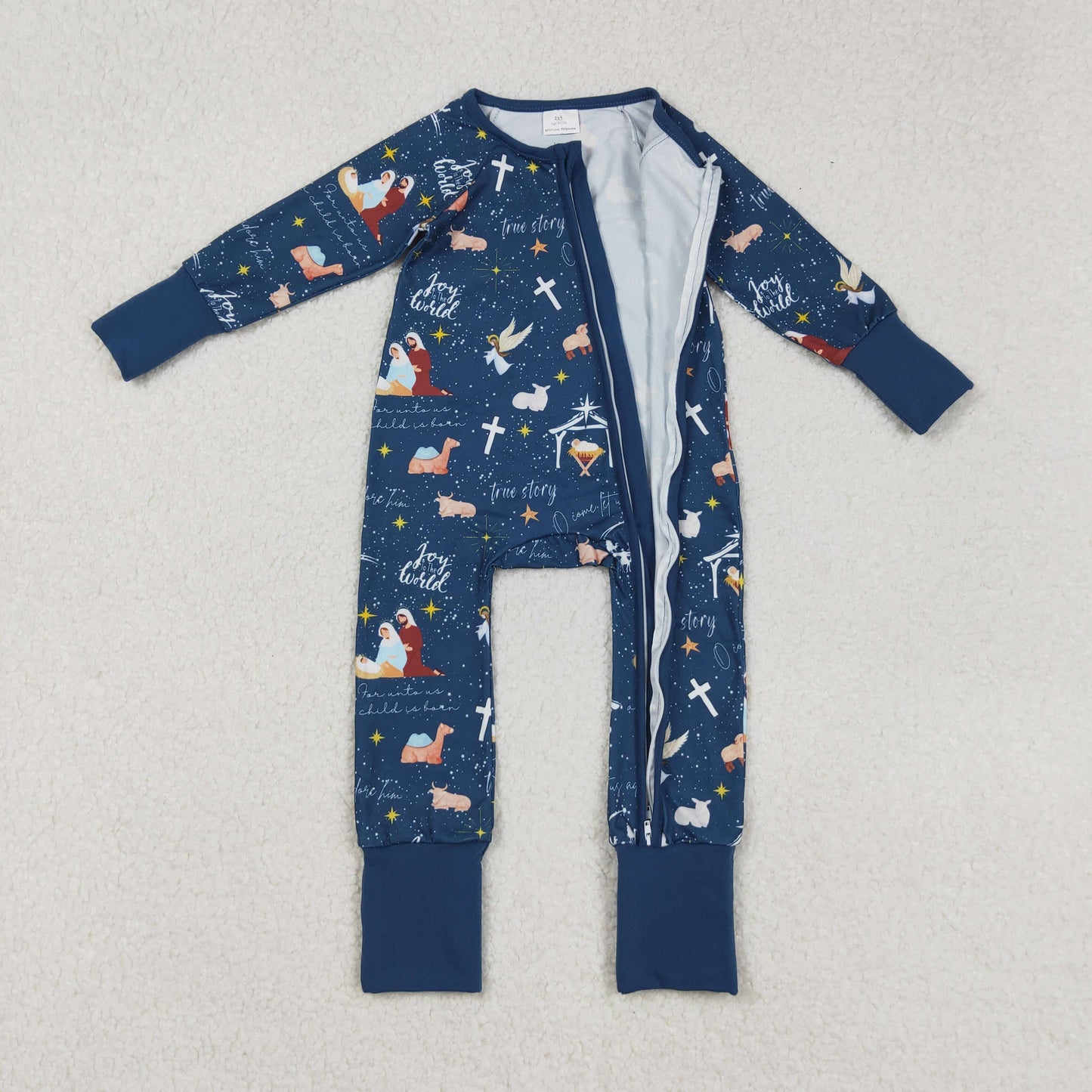 RTS NO MOQ（In Stock) World Jesus Blue Zipper Long-Sleeved Bodysuit