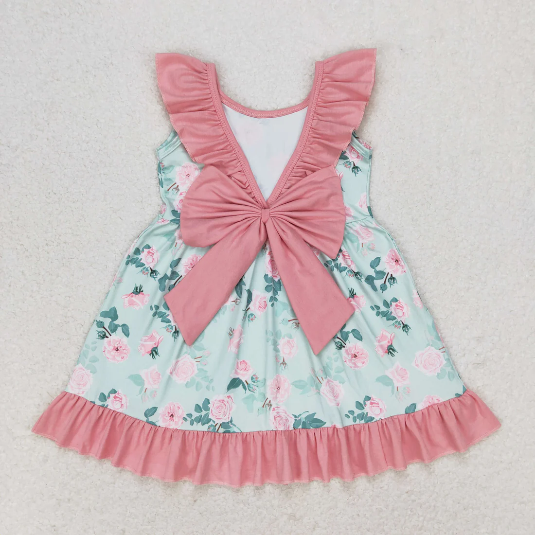 RTS NO MOQ Sibling baby girl clothes floral bow flying sleeve dresses