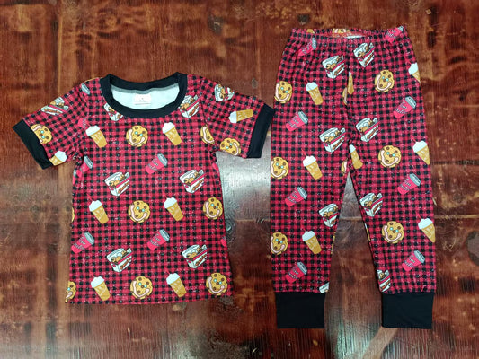 Custom moq 3 eta 6-7weeks baby girl clothes biscuit brick red short-sleeved top and pants set-25.5.10