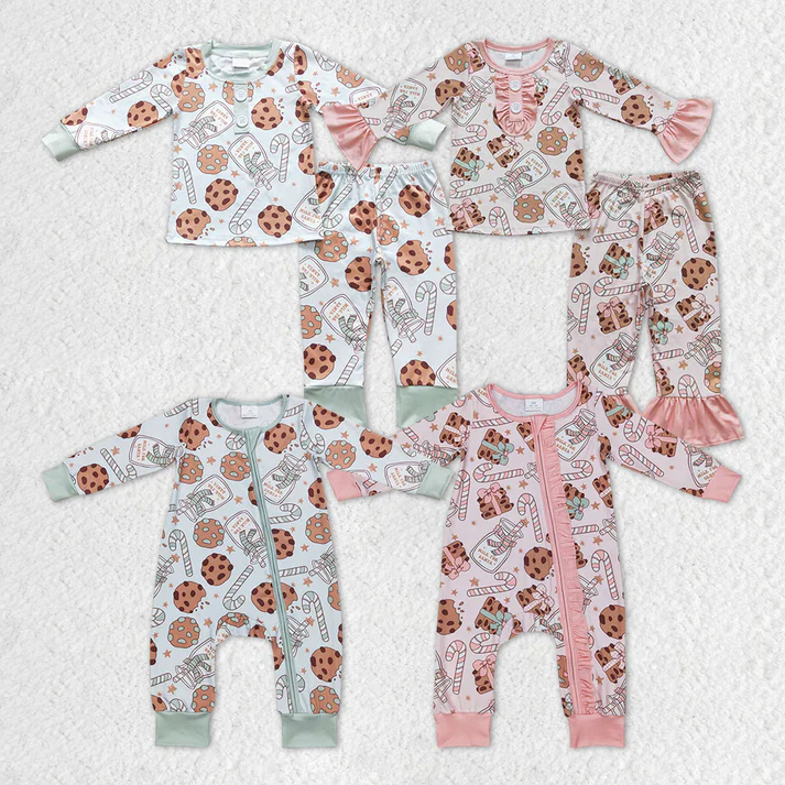RTS NO MOQ Girls Boys Christmas Cookie Candy Rompers Pajamas Clothes Sets