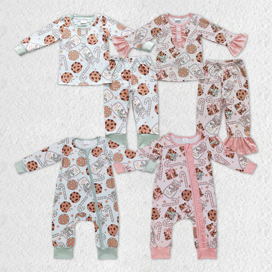 RTS NO MOQ Girls Boys Christmas Cookie Candy Rompers Pajamas Clothes Sets