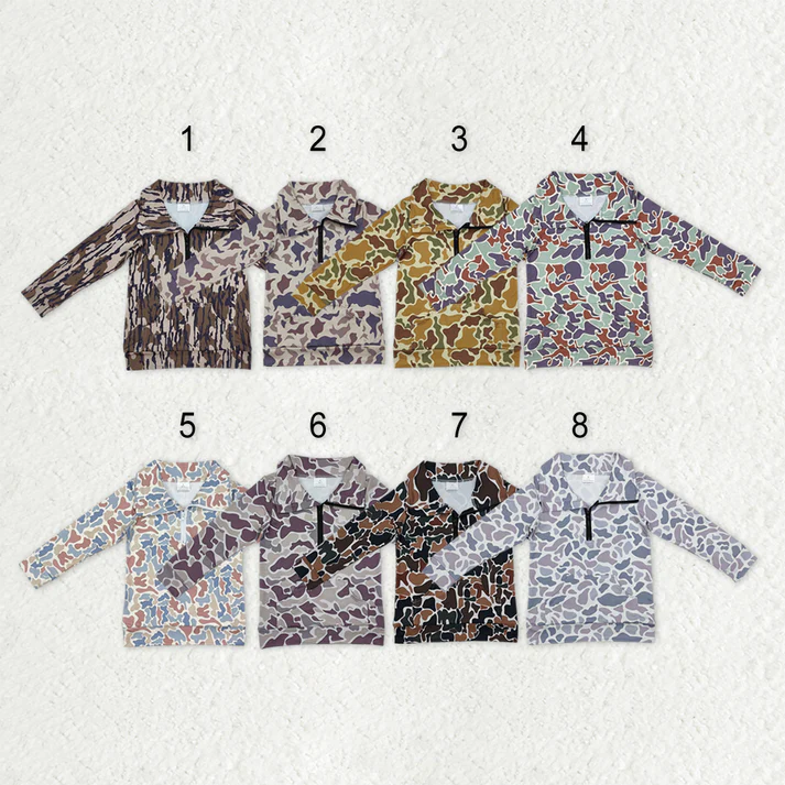RTS NO MOQ Sibling baby boy clothes camouflage zipper long-sleeved tops
