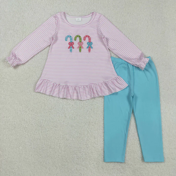 RTS NO MOQ Sibling Baby girls clothes embroidery Christmas long-sleeved trousers suits