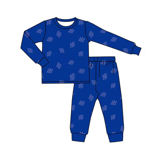 Custom moq 5 tat about 6-8 weeks baby boys clothes team blue long sleeve pants pajamas sets