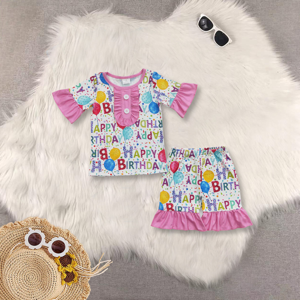 RTS NO MOQ baby boys girls Clothes birthday short sleeve shorts Sets