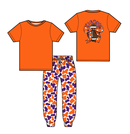 Custom summer teams baby boy clothes team camouflage orange short sleeve pants sets-25.8.7