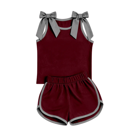 custom moq 5 mix size AASD03 Baby Girls Solid Color Bow Sleeveless Top Shorts Summer Set Casual Clothes