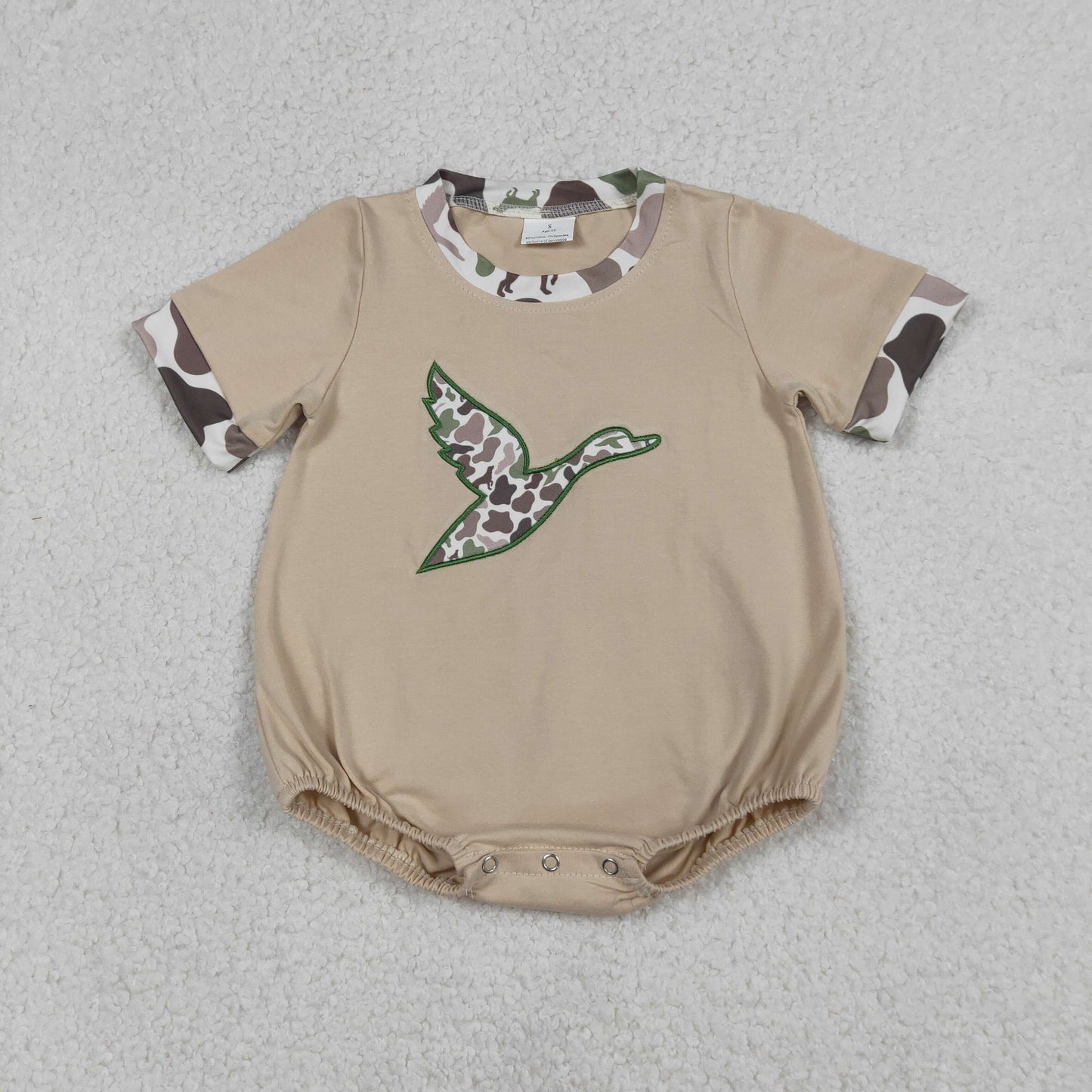 RTS NO MOQ（In Stock) Embroidered Duck Camouflage Short-Sleeve Jumpsuit